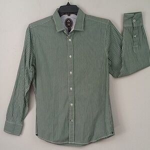 Ganesh Men's Green And White Pinstripe Long Sleeve Button Down Shirt sz L Casual